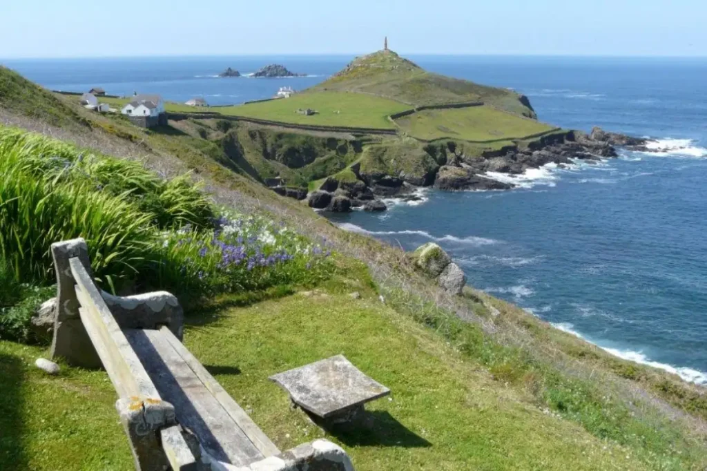 Photo of the front bench at Wheal Call overlooking Porthledden Bay