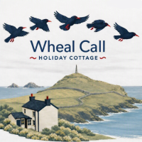 Wheal Call holiday let logo feature the cottage with a backgrop of Cape Cornwall